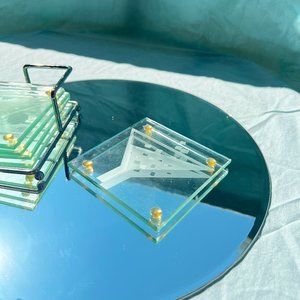 Glass Martini Etched Coaster Set with Metal Holder